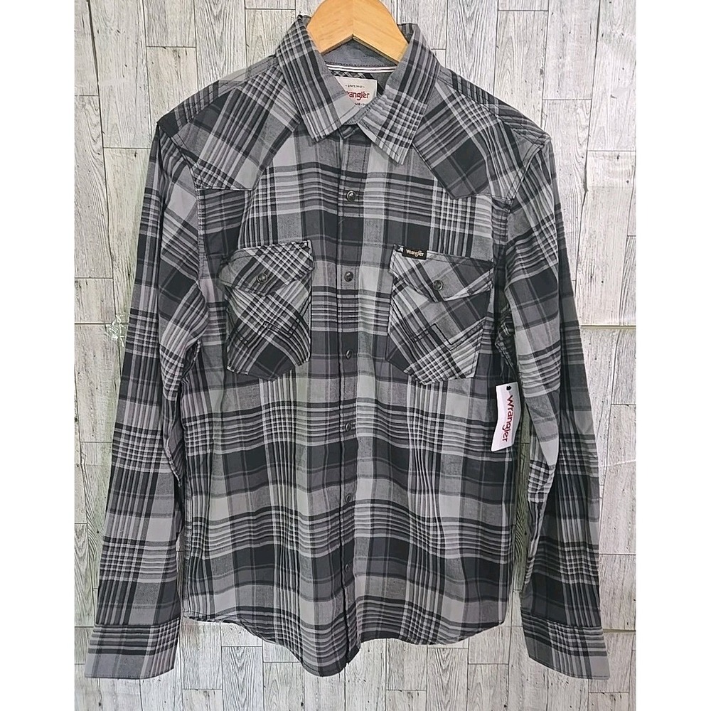 Wrangler Western Shirt SMALL Pearl Snap GRAY Rodeo Long Sleeve NEW
